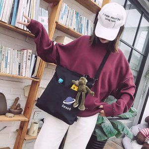 Canvas Messenger Shoulder Bag Adjustable Strap Multi Purpose Backpack Tote